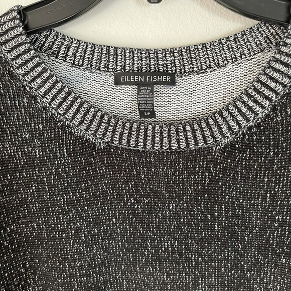 Eileen Fisher Size Tencel Box Sweater Ballet Neck Black/White Texture Marled - Picture 5 of 8
